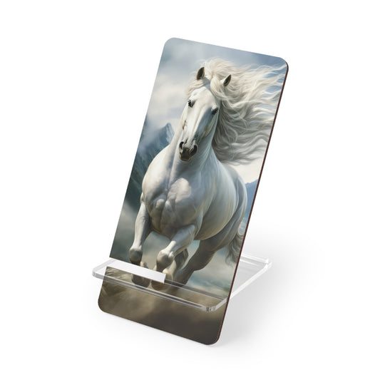 White Stallion Phone Stand — Decorative Acrylic Mobile Display Stand