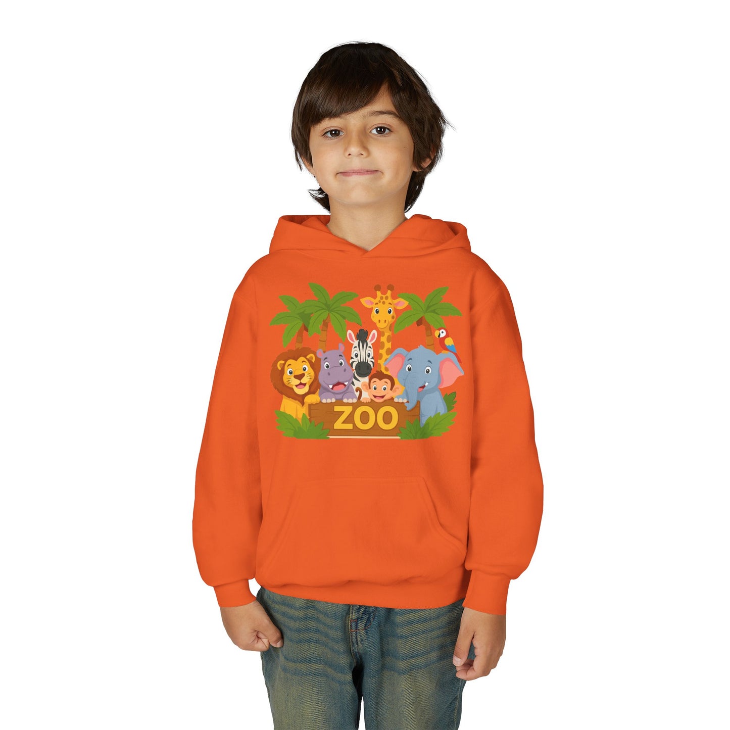 Kids Zoo Animals Hoodie - Cute Safari Lion Giraffe Elephant Sweatshirt
