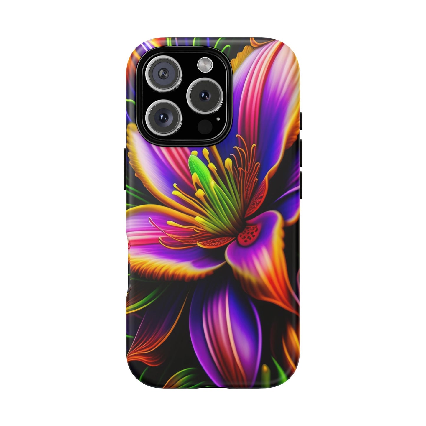 Floral Neon Tough Phone Case — Vivid Purple & Orange Lily Protective Cover