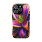 Floral Neon Tough Phone Case — Vivid Purple & Orange Lily Protective Cover