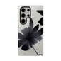 Monochrome Floral Tough Phone Case — Black Ink Flower Protective Cover