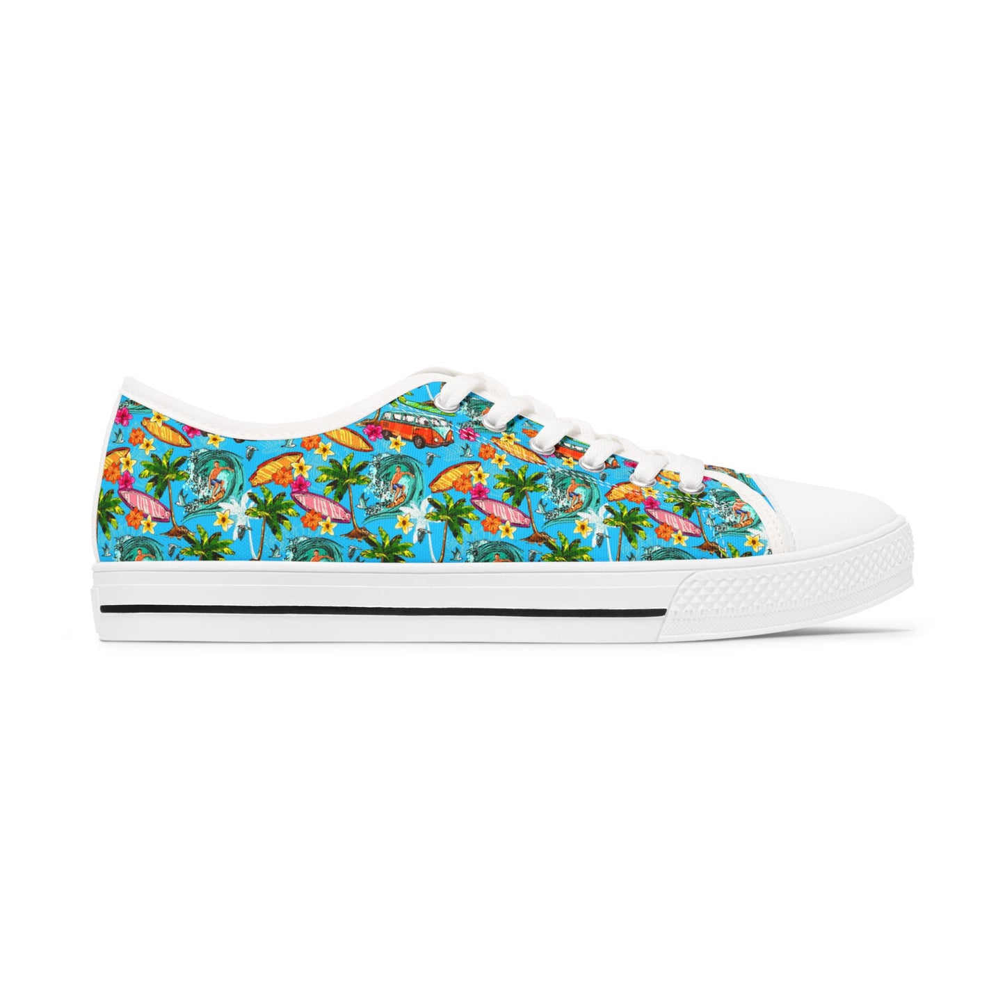 Low Top Sneakers — Tropical Flamingo Print Canvas Shoes