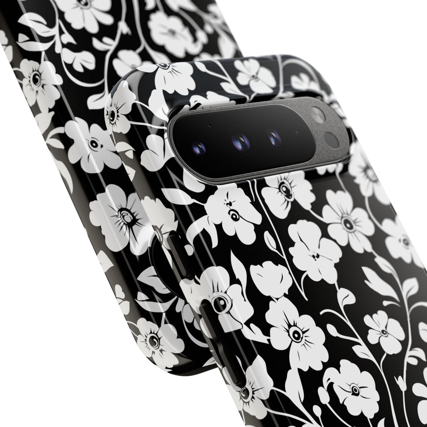 Floral Noir Tough Phone Case — Black & White Flower Protective Cover