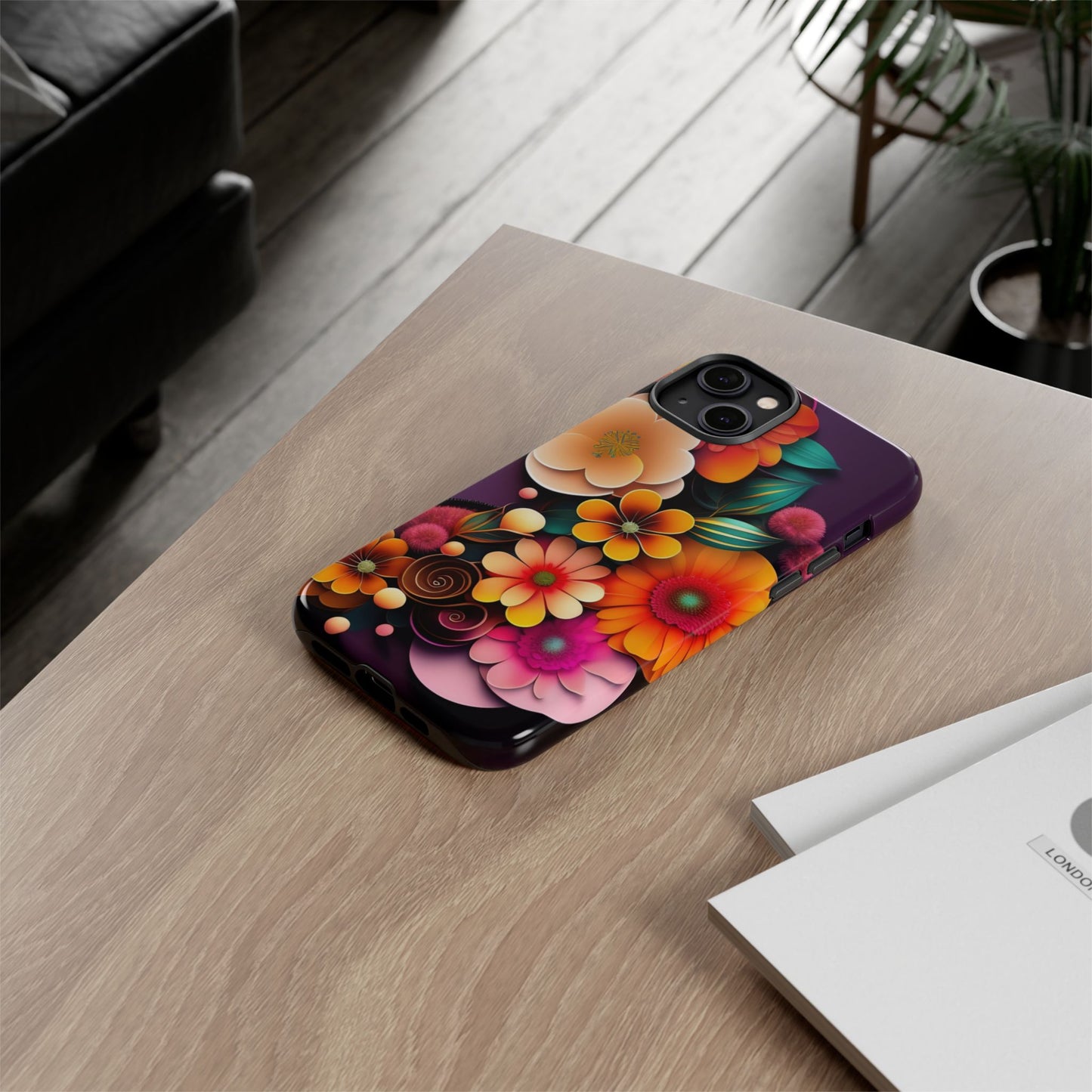 Floral Burst Tough Phone Case — Colorful Retro Flowers Protective Cover