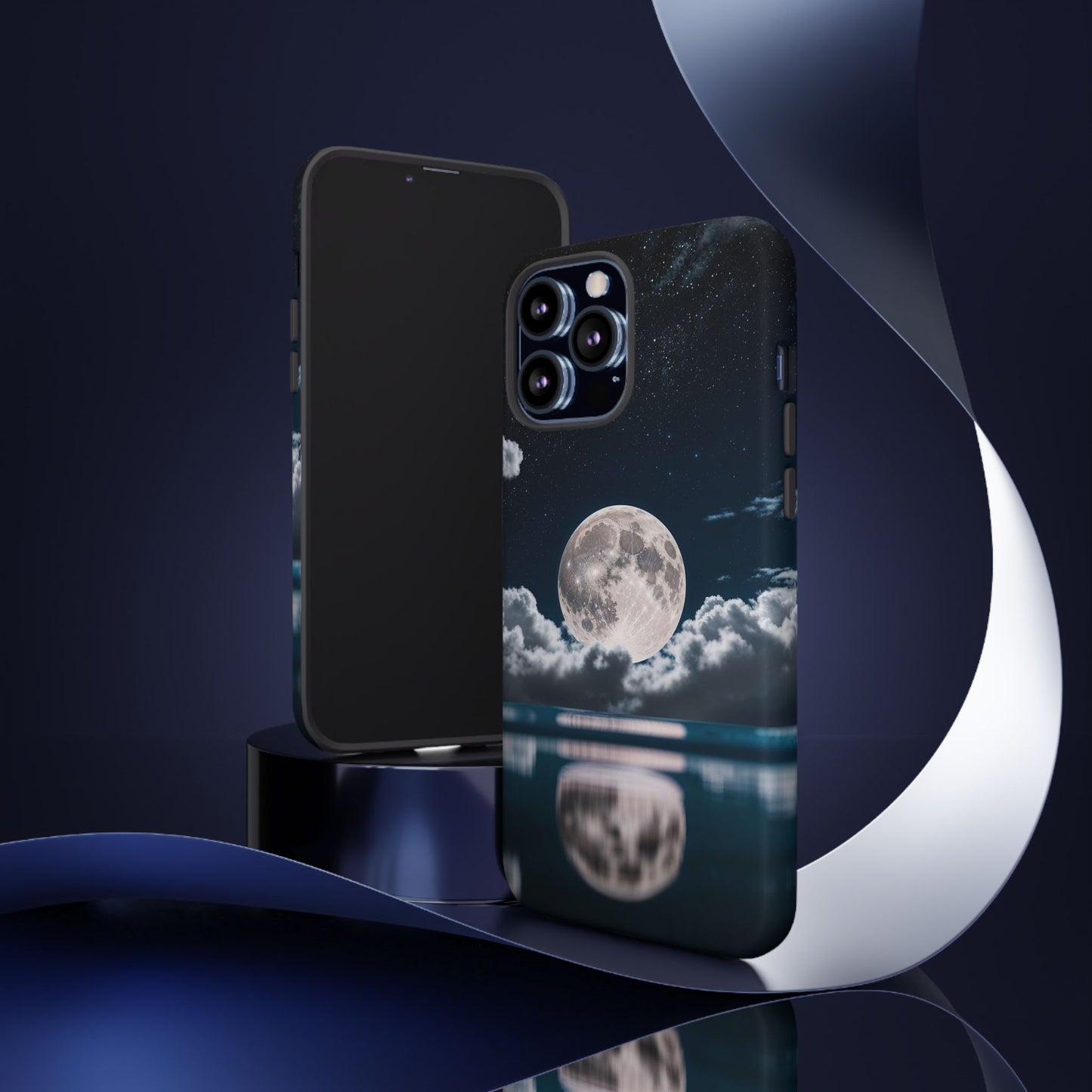 Moonlit Reflection Phone Case — Night Sky Moon & Clouds Tough Case
