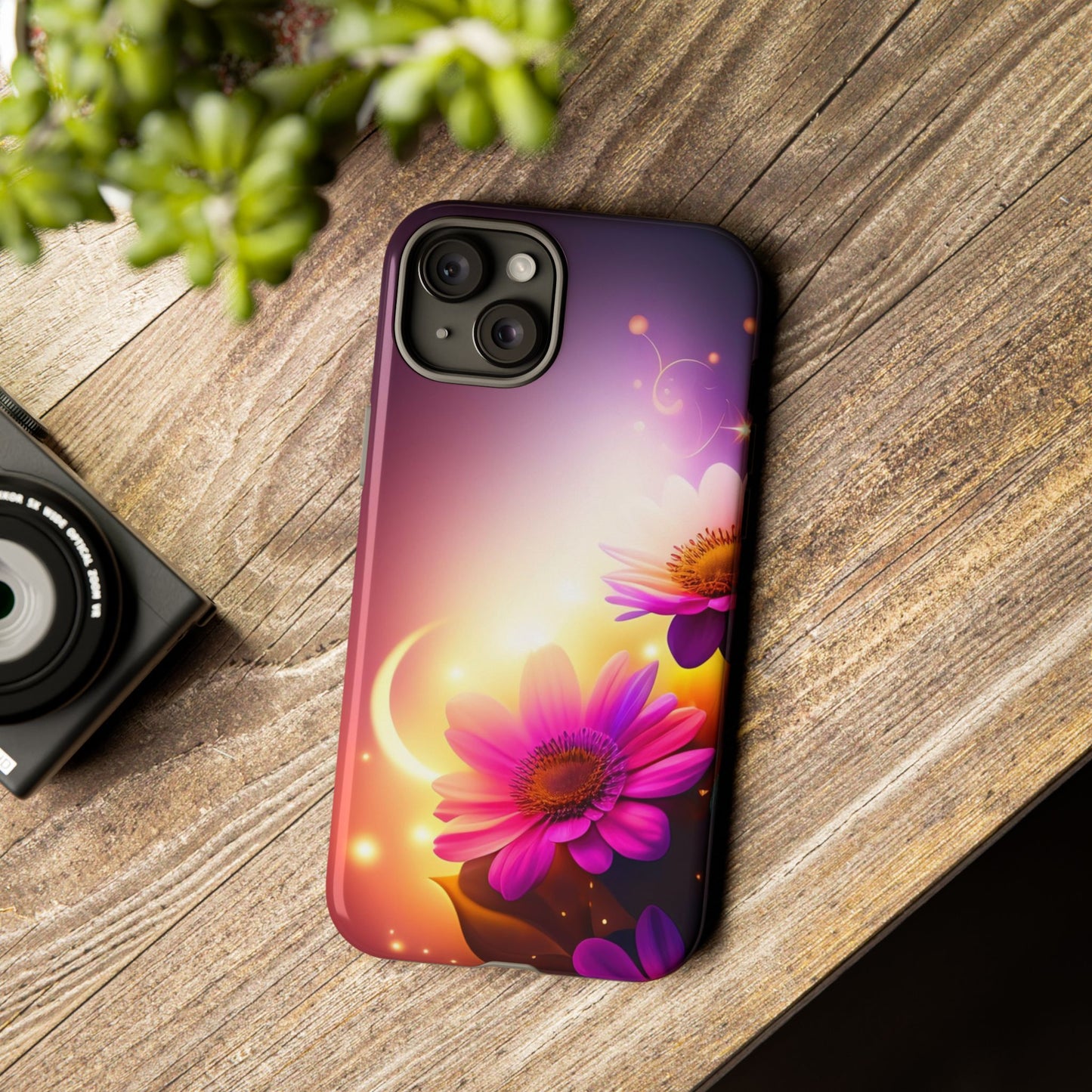 Floral Moonlight Phone Case – Purple Daisy Protective Cover