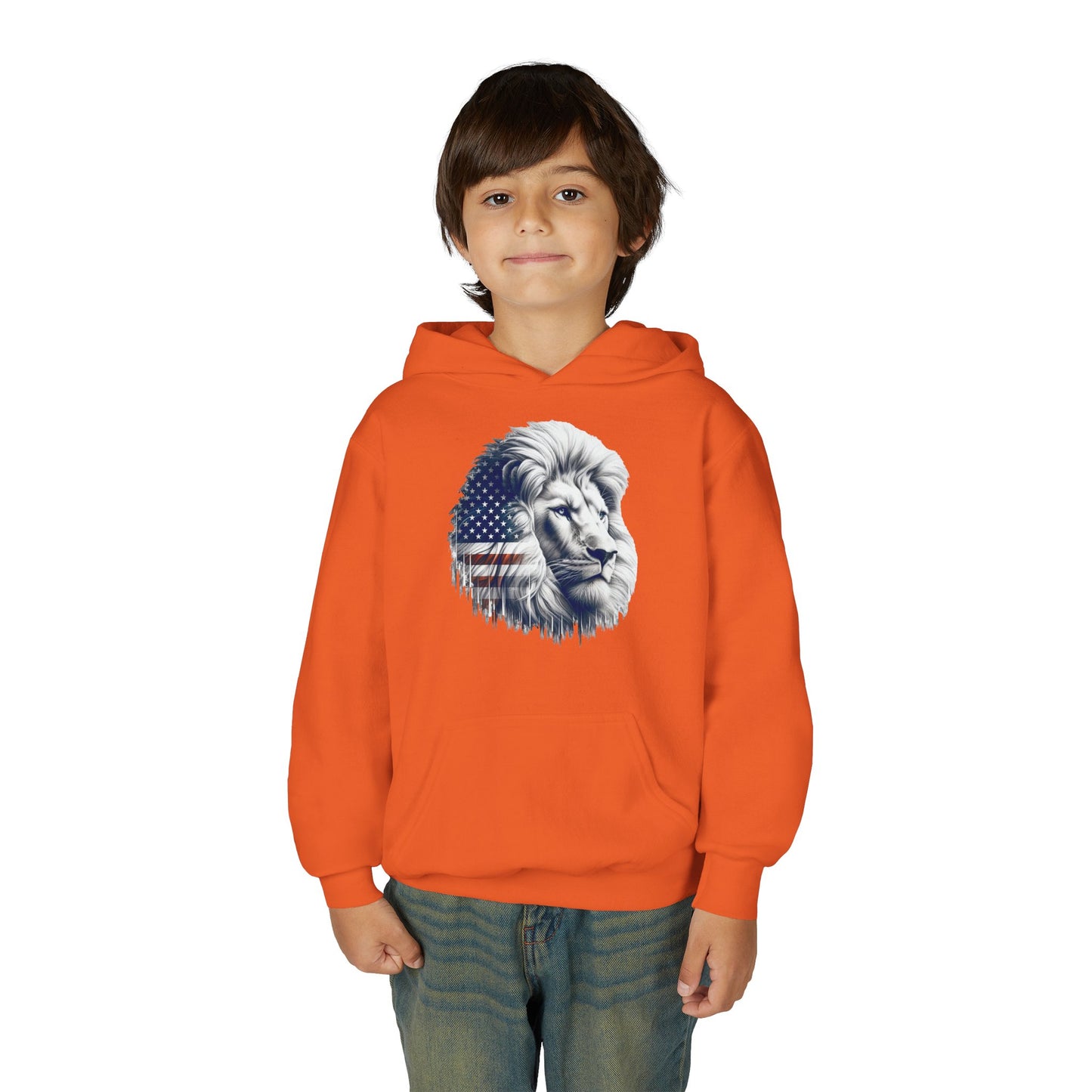 American Flag Lion Hoodie | Patriotic Lion Graphic Youth Sweatshirt