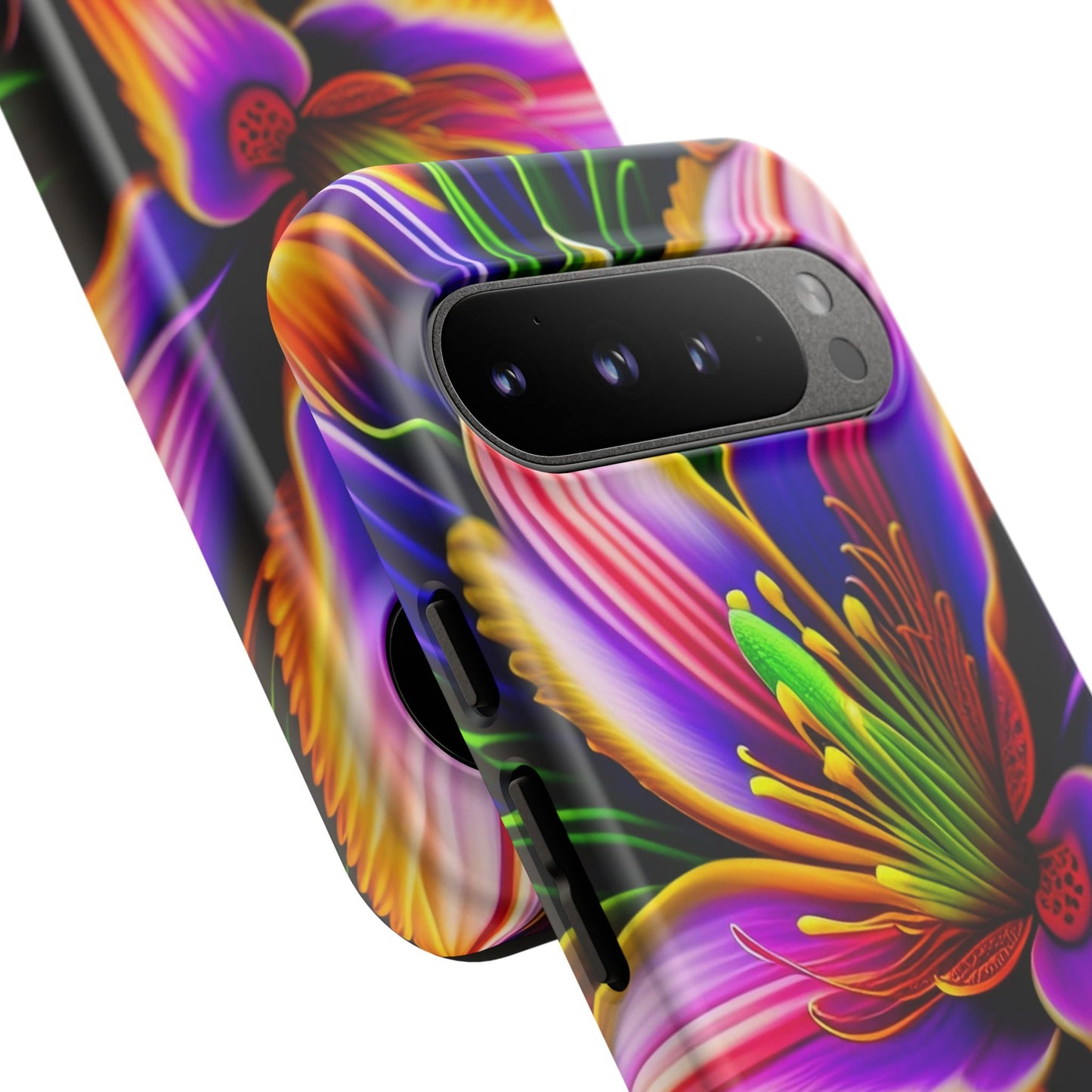 Floral Neon Tough Phone Case — Vivid Purple & Orange Lily Protective Cover