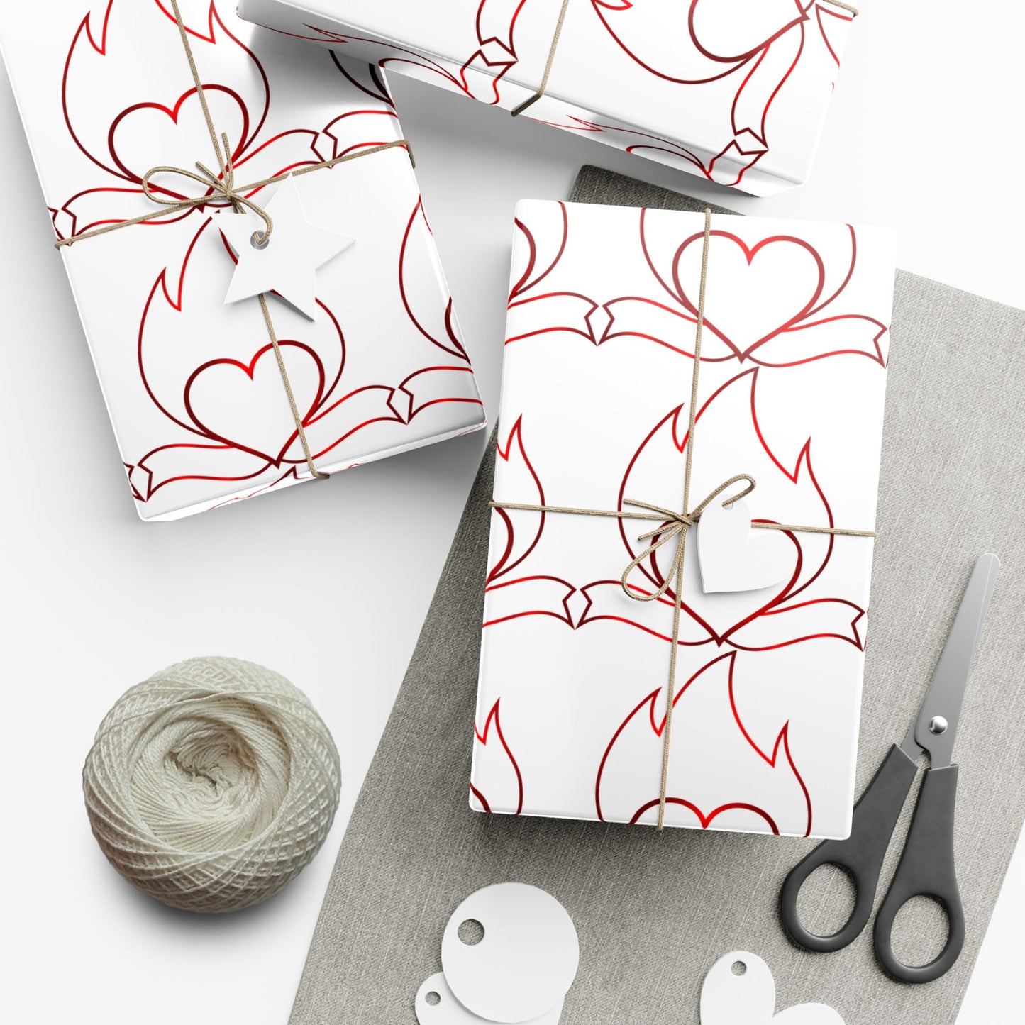 Heart Vine Gift Wrap Paper — Red Romantic Wrapping Sheets for Valentine’s Day & Weddings
