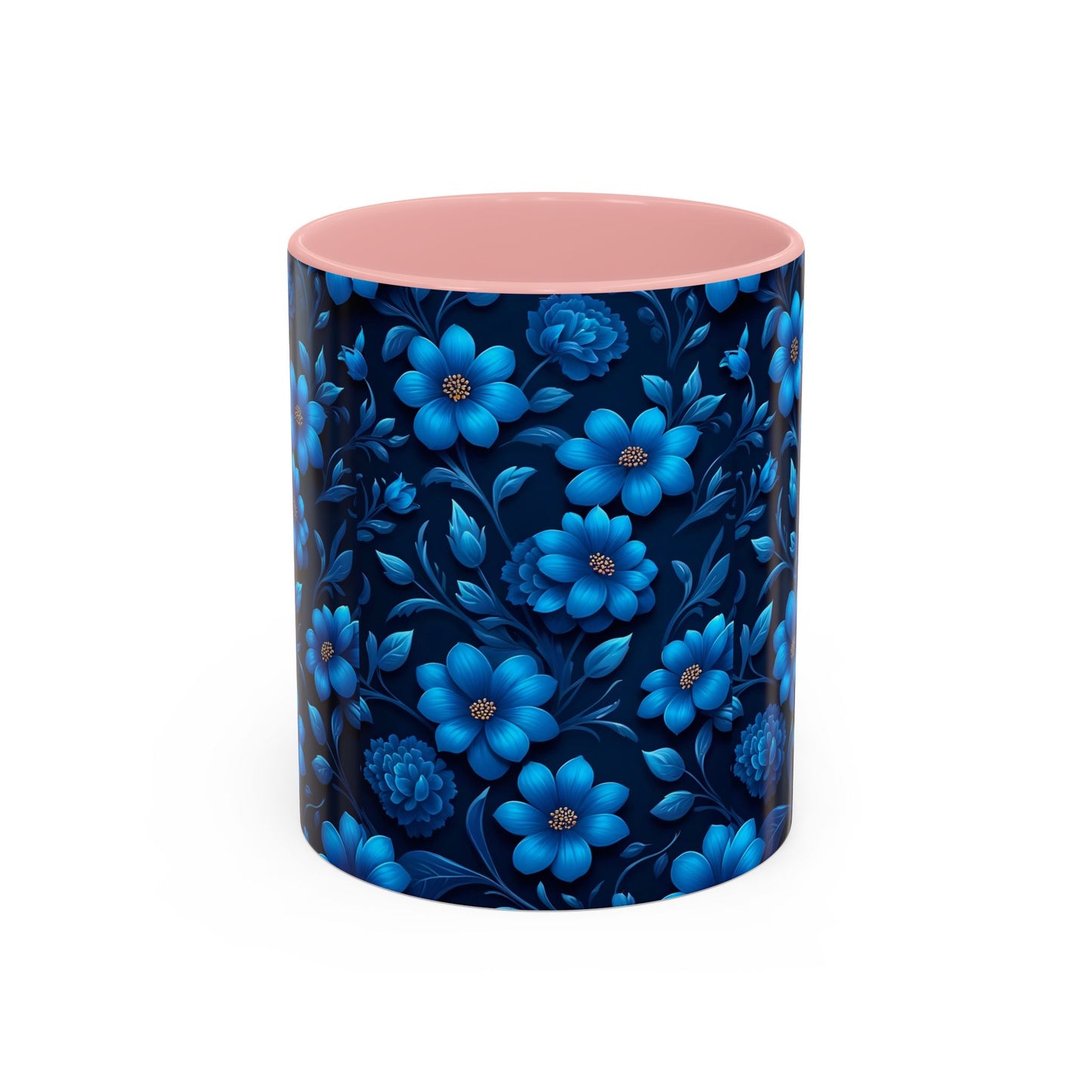 Floral Accent Coffee Mug, Blue Flower Mug, Ceramic Coffee Cup, Gift for Her, Nature-Themed Drinkware, Floral Home Decor, Unique Mug