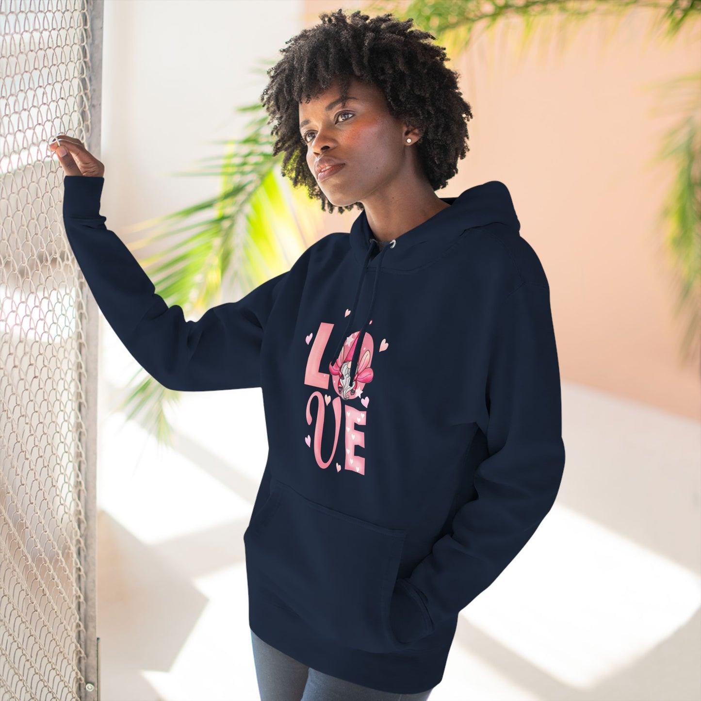 Love Blossom Hoodie — Pink Floral "LOVE" Graphic Fleece Hoodie