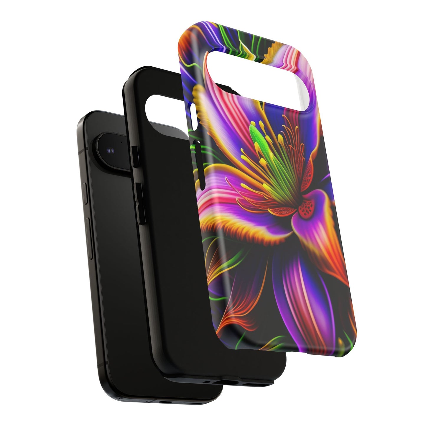 Floral Neon Tough Phone Case — Vivid Purple & Orange Lily Protective Cover
