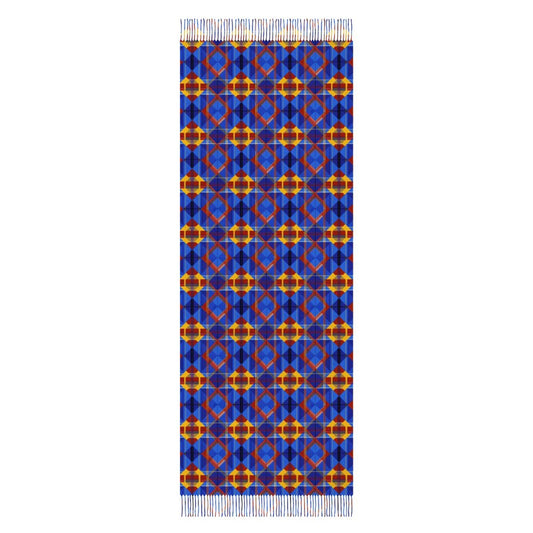 Cashmere-like Tassel Scarf Blue Plaid