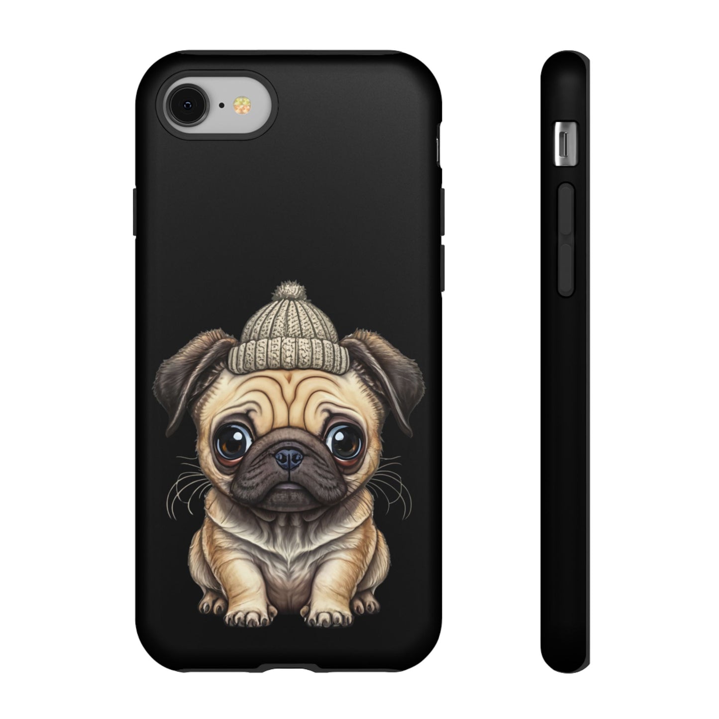 Pug Phone Case – Cute Pug Puppy Illustration on Black Tough Case