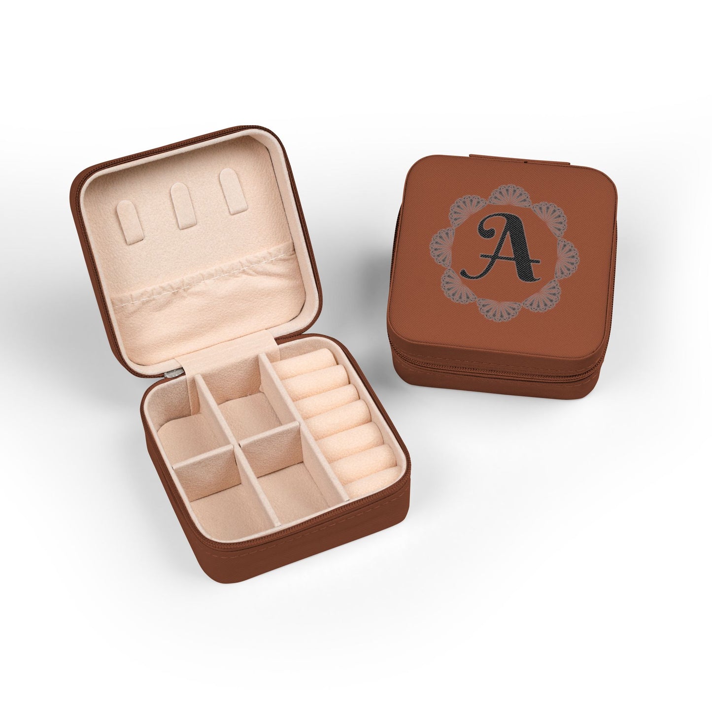 Monogrammed A Pink Travel Jewelry Case — Compact Organizer for Earrings, Rings & Necklaces