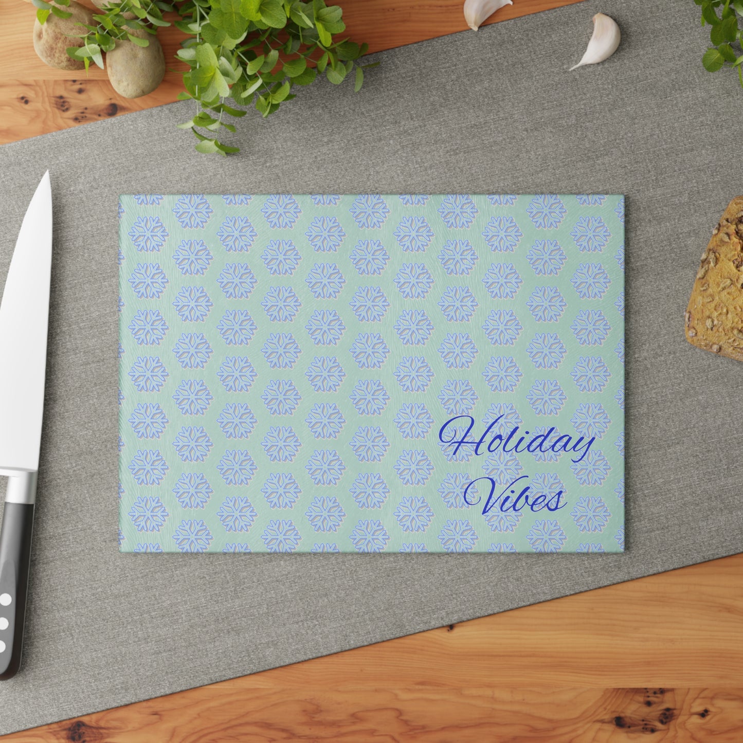 Holiday Vibes Glass Cutting Board | Festive Kitchen Decor, Holiday Gift, Home Cooking Accessory, Unique Culinary Gift, Seasonal Kitchenware