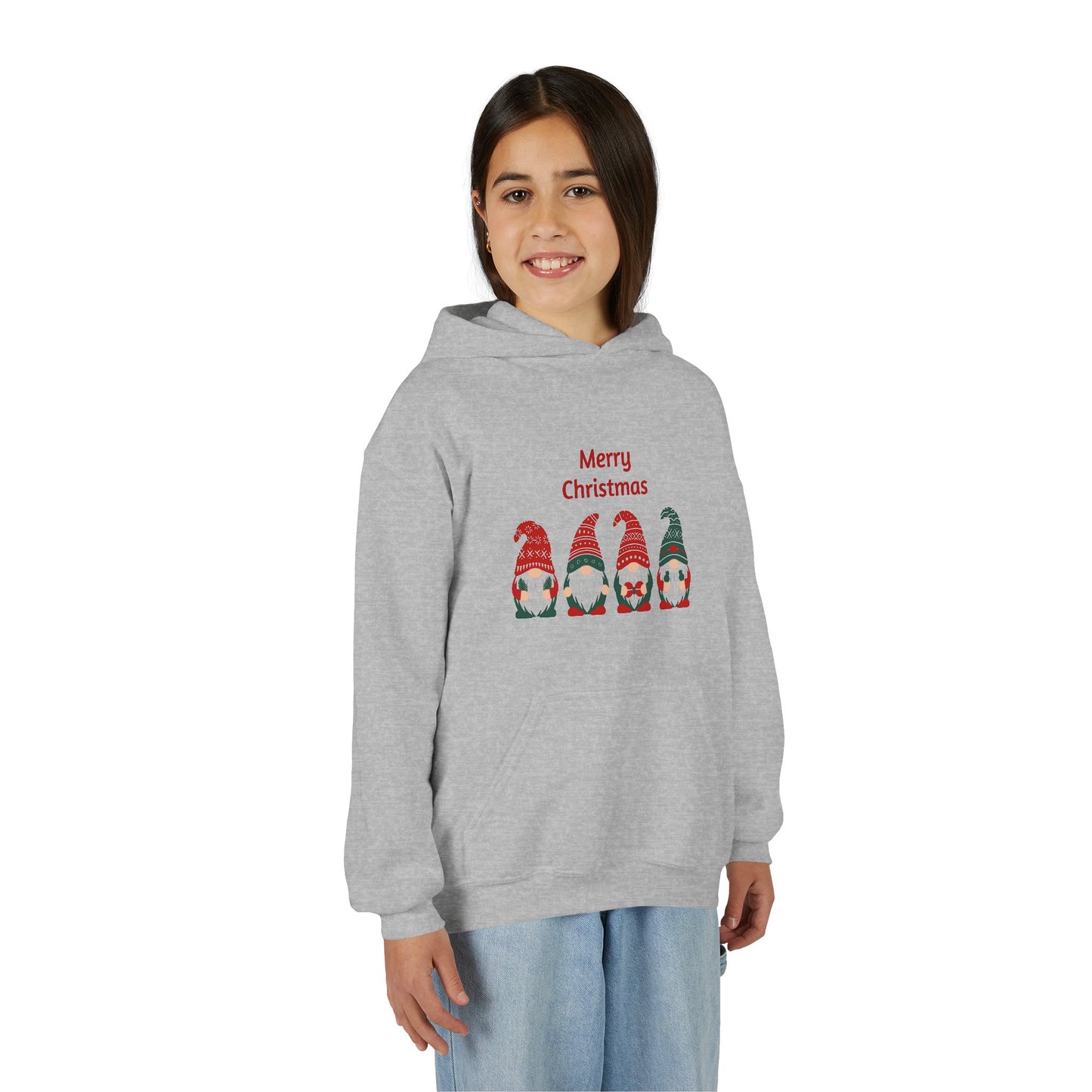 Youth Christmas Gnome Hoodie - "Merry Christmas" Holiday Kids Sweatshirt