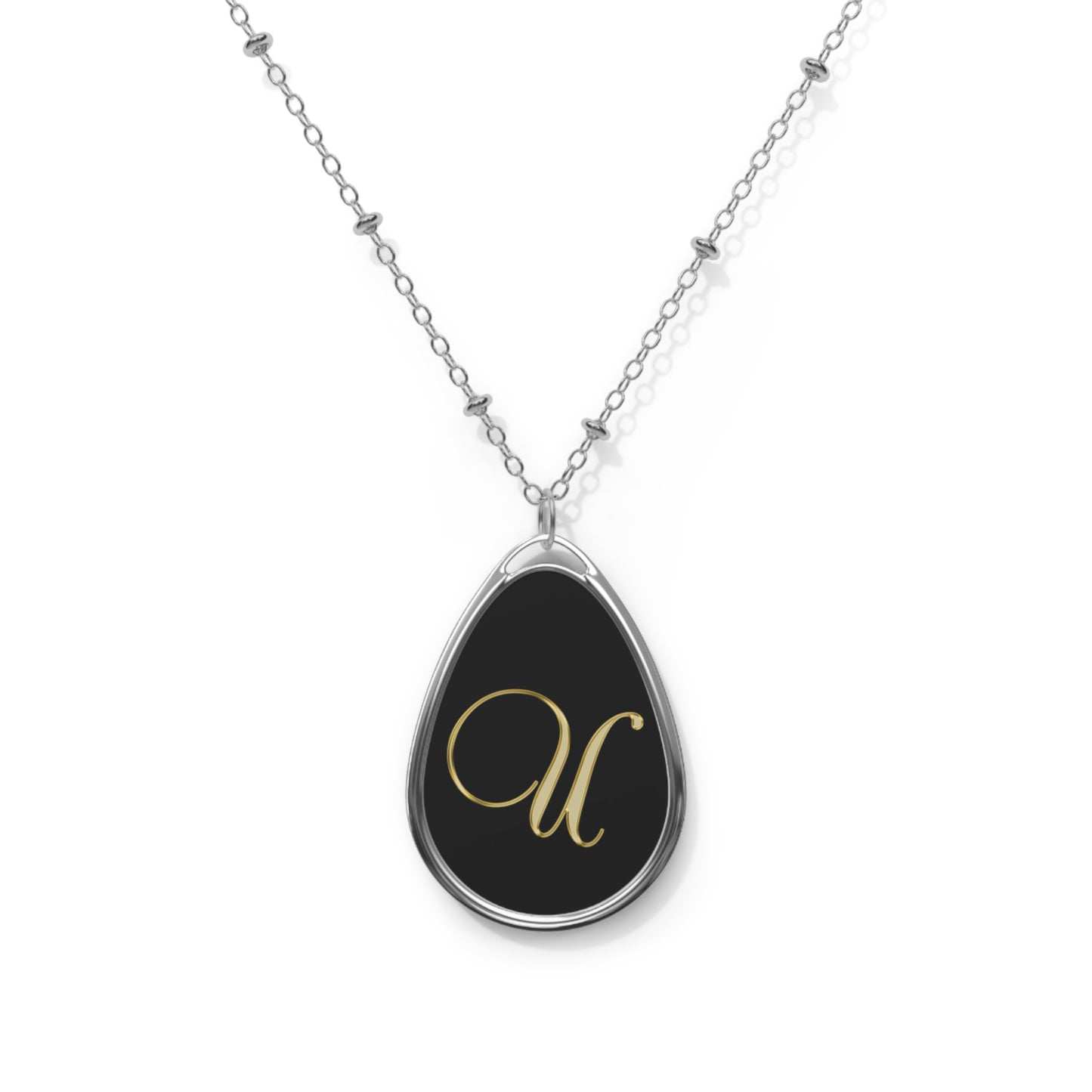 Gold Script Initial Oval Necklace — Personalized Monogram Pendant