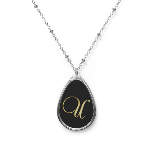 Gold Script Initial Oval Necklace — Personalized Monogram Pendant