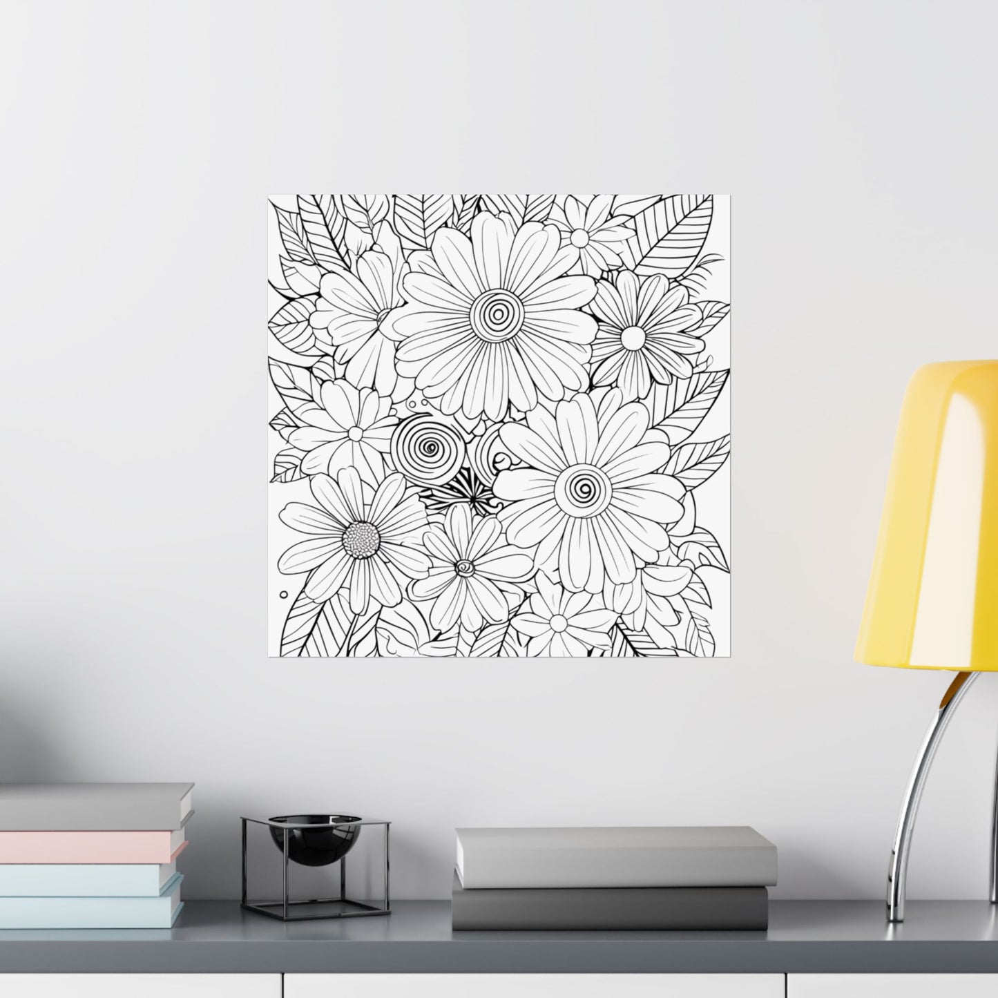 DIY Botanical Doodle Poster — Black & White Floral Coloring Art Print