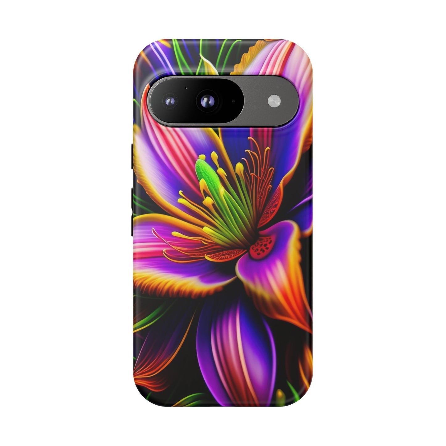 Floral Neon Tough Phone Case — Vivid Purple & Orange Lily Protective Cover