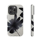 Monochrome Floral Tough Phone Case — Black Ink Flower Protective Cover