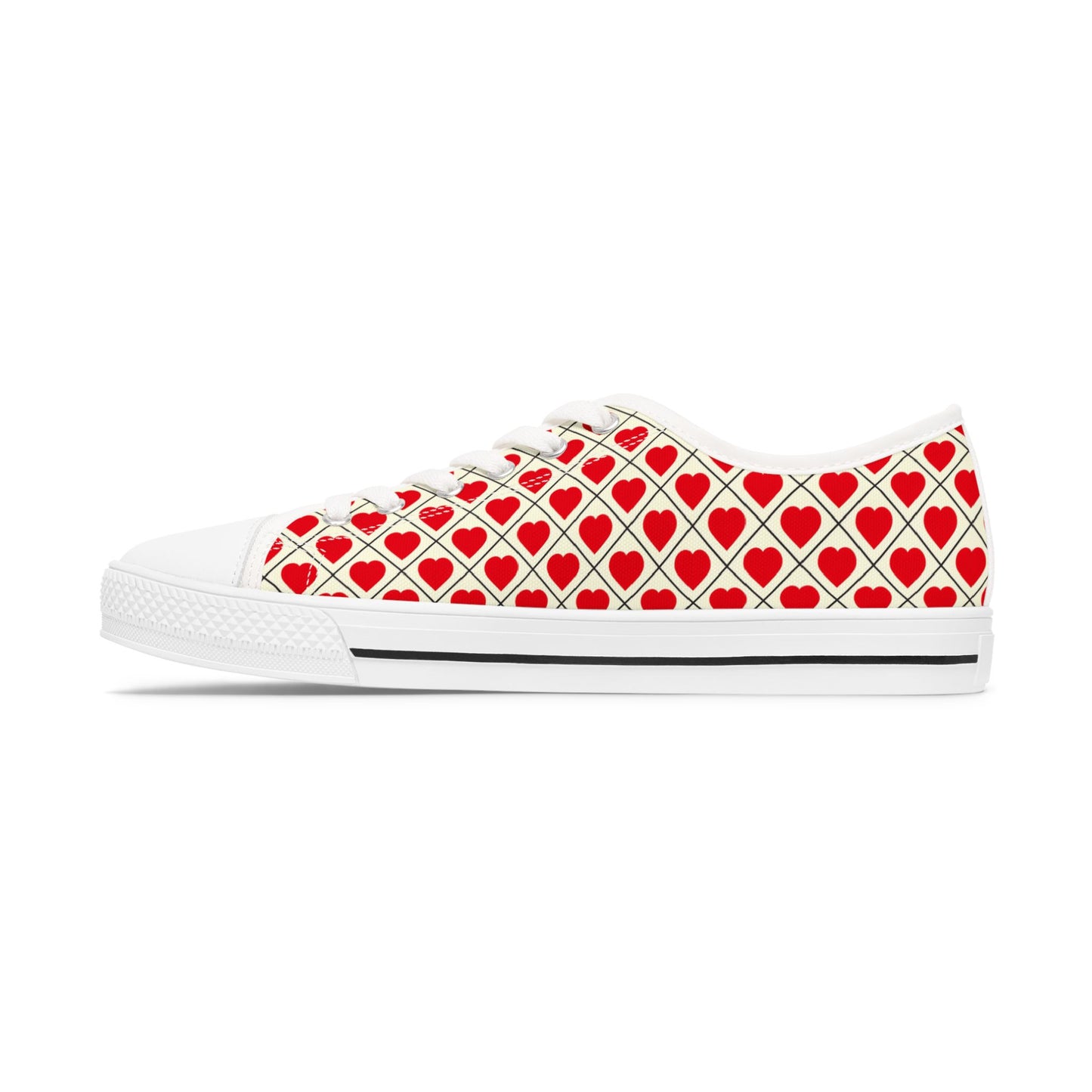 Low Top Sneakers — Red Heart Pattern Casual Women's Shoes (Valentine's Day)