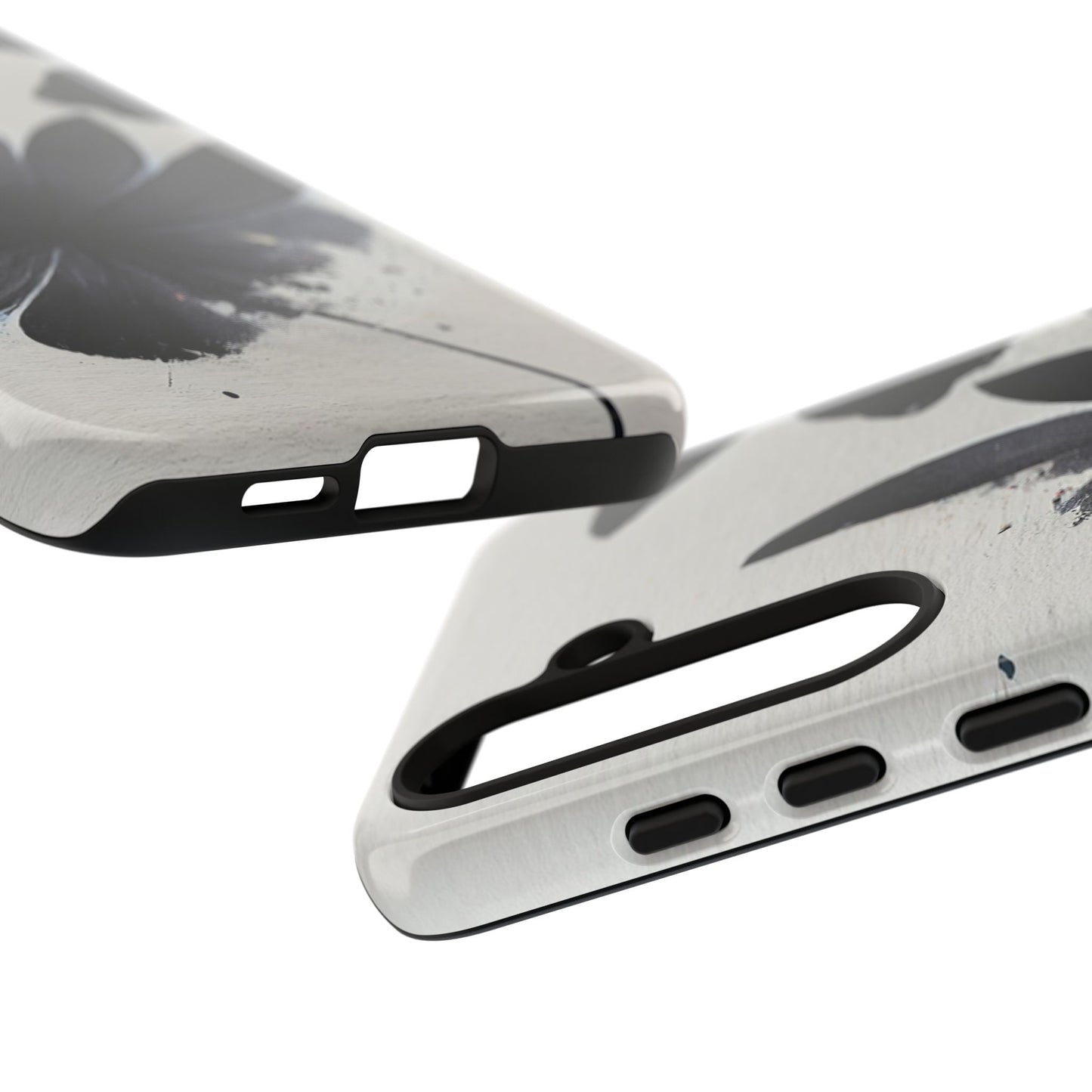 Monochrome Floral Tough Phone Case — Black Ink Flower Protective Cover