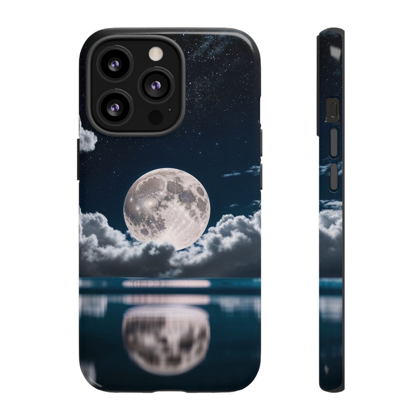 Moonlit Reflection Phone Case — Night Sky Moon & Clouds Tough Case