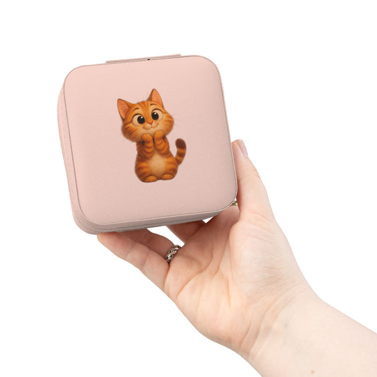 Cute Cat Jewelry Travel Case – Compact PU Leather Organizer for Rings, Earrings & Necklaces