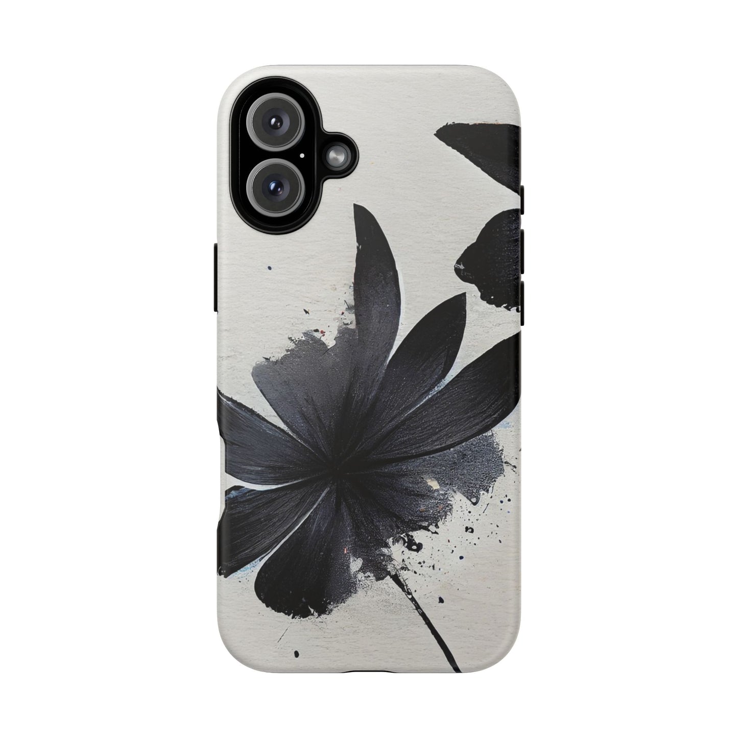 Monochrome Floral Tough Phone Case — Black Ink Flower Protective Cover