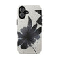 Monochrome Floral Tough Phone Case — Black Ink Flower Protective Cover