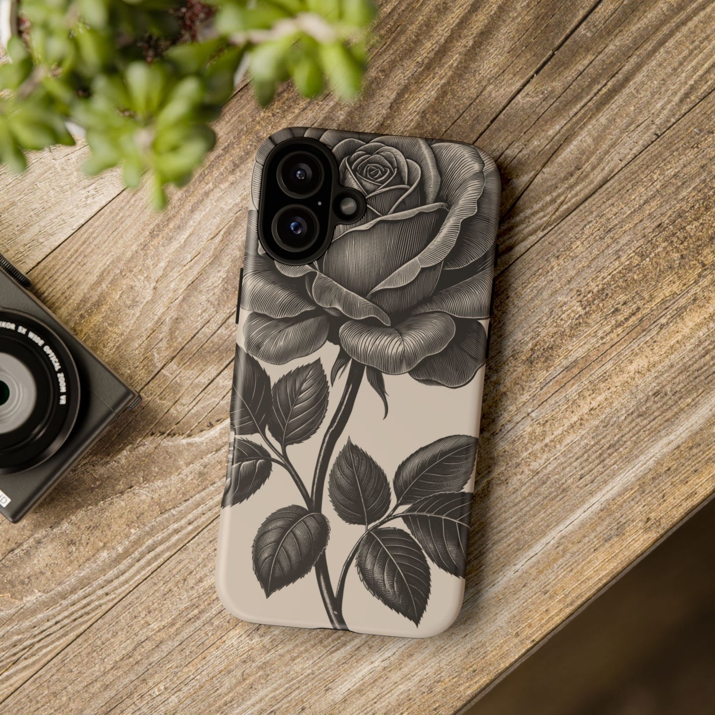Black Rose Phone Case, Tough Cases with Floral Design, Elegant Tech Accessory, Gift for Flower Lovers, Stylish Protection