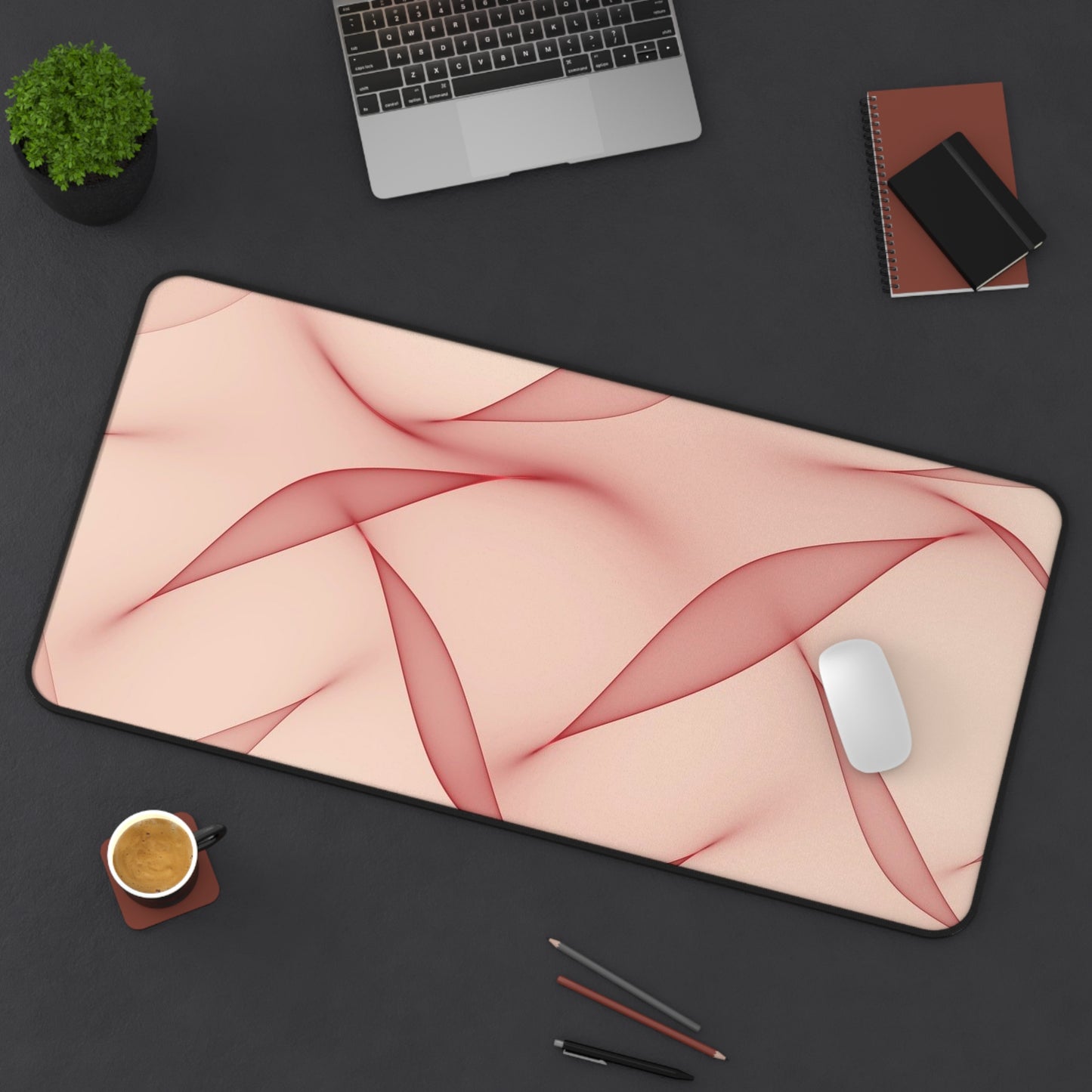 Blush Wave Desk Mat — Elegant Pink Abstract Mouse Pad for Office & Home