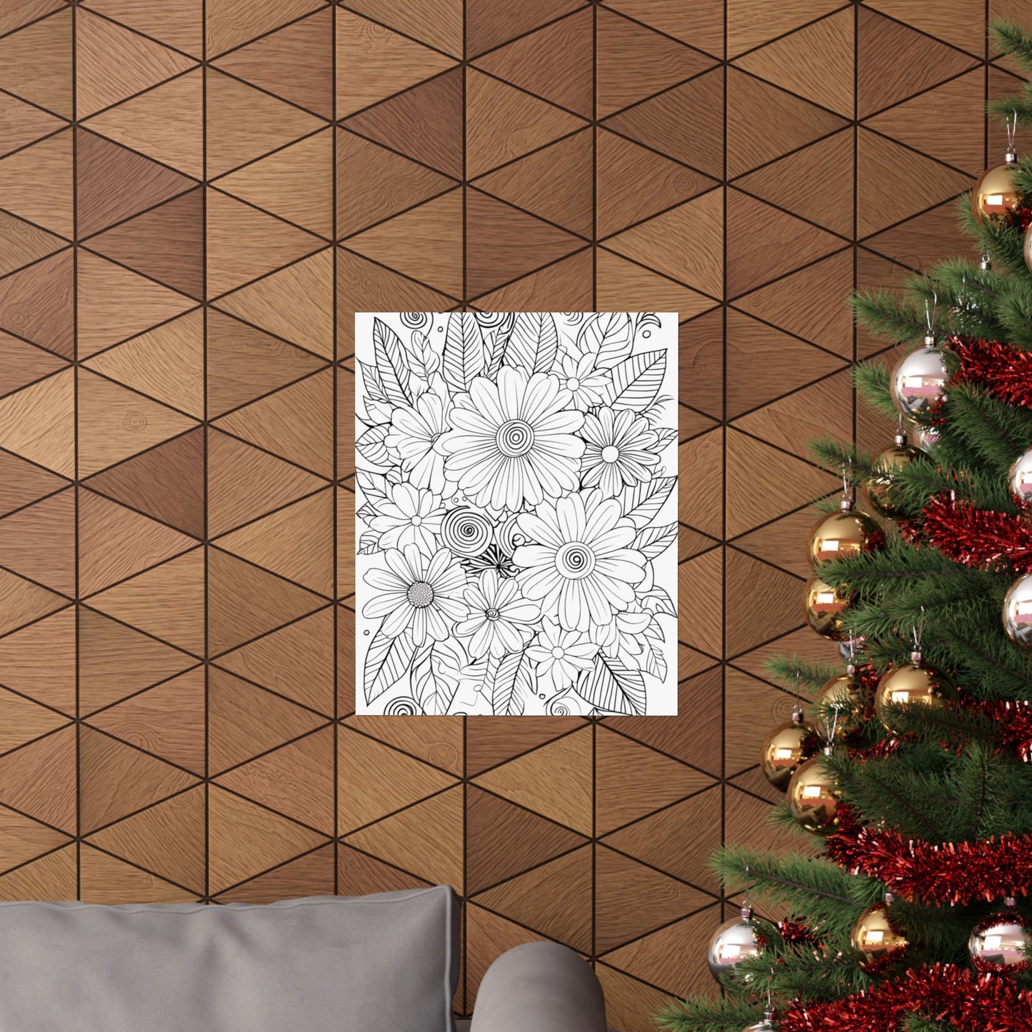 DIY Botanical Doodle Poster — Black & White Floral Coloring Art Print