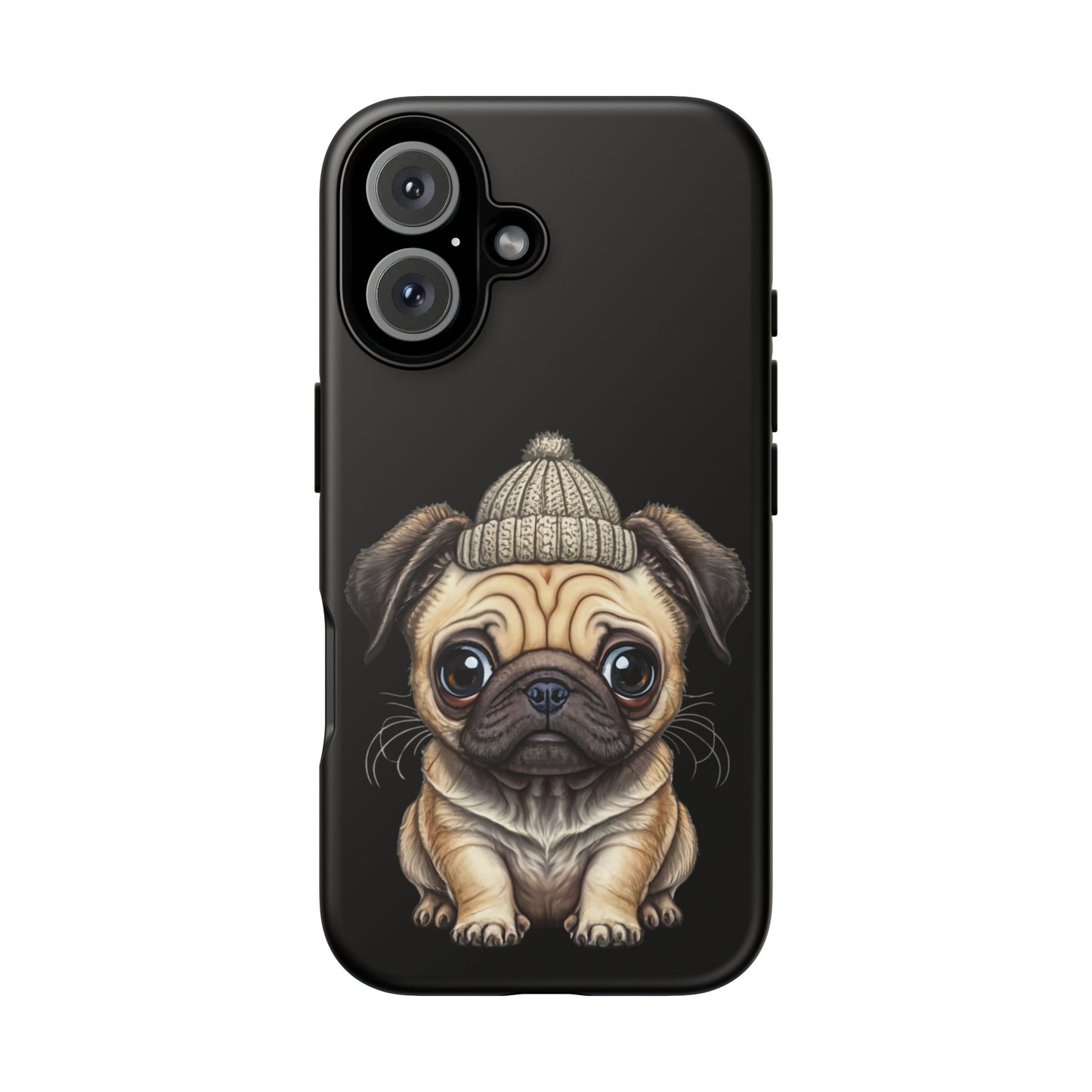 Pug Phone Case – Cute Pug Puppy Illustration on Black Tough Case