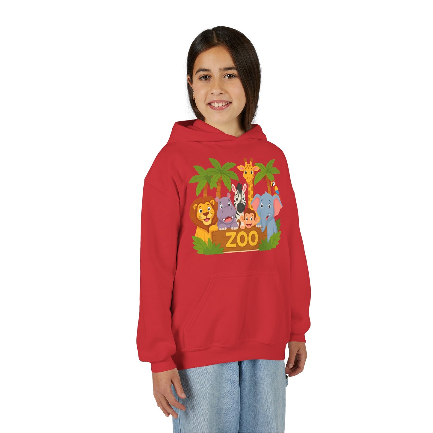 Kids Zoo Animals Hoodie - Cute Safari Lion Giraffe Elephant Sweatshirt