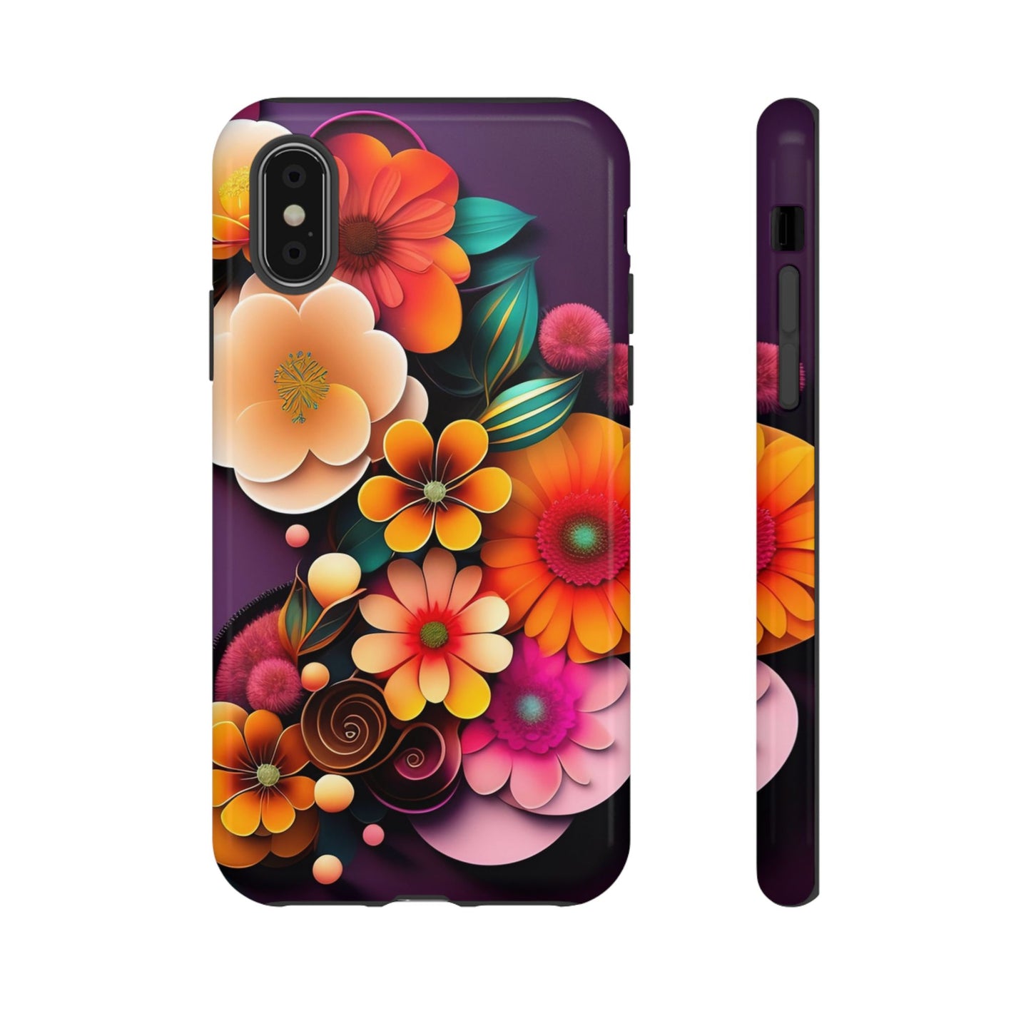 Floral Burst Tough Phone Case — Colorful Retro Flowers Protective Cover