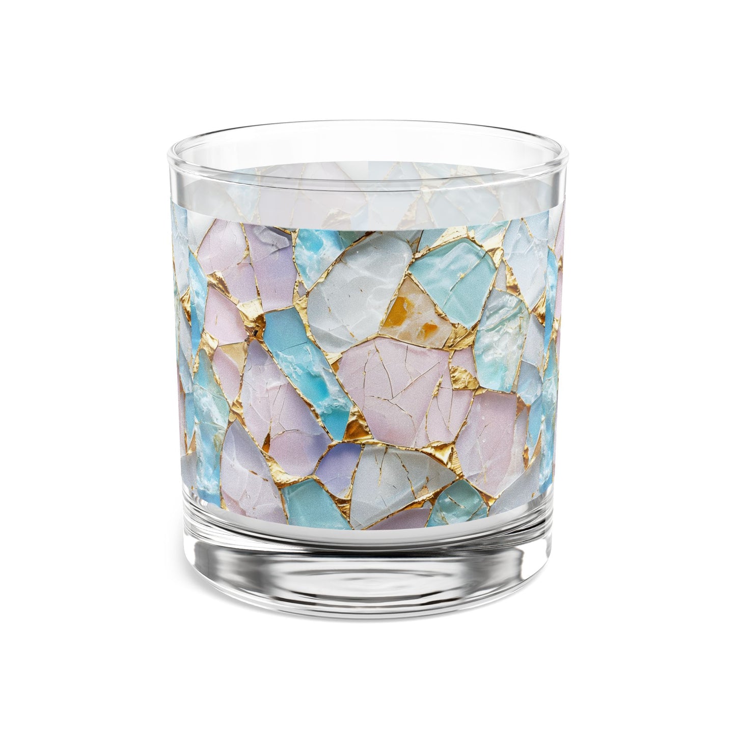Artisan Mosaic Rocks Glass, 10oz - Geometric Design, Colorful Drinkware