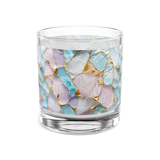 Artisan Mosaic Rocks Glass, 10oz - Geometric Design, Colorful Drinkware