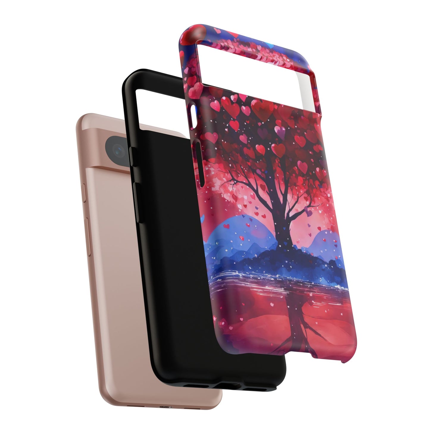 Heart Tree Phone Case — Romantic Red & Blue Protective Tough Case
