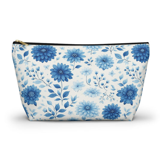 Blue Floral Accessory Pouch — T‑Bottom Makeup & Travel Bag