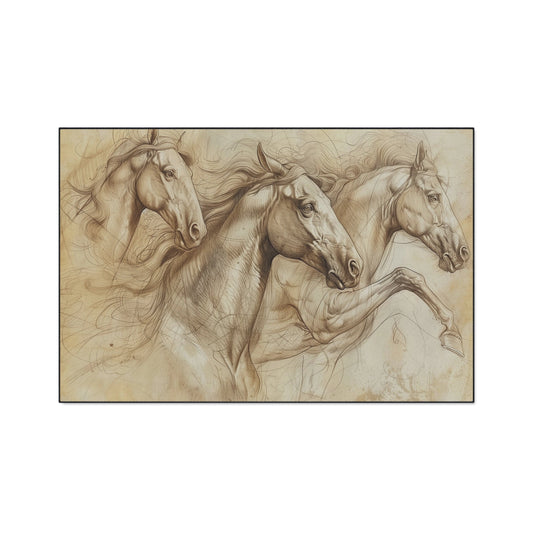 Galloping Horses Heavy Duty Floor Mat — Rustic Equestrian Rug for Entryway, Stable, Garage