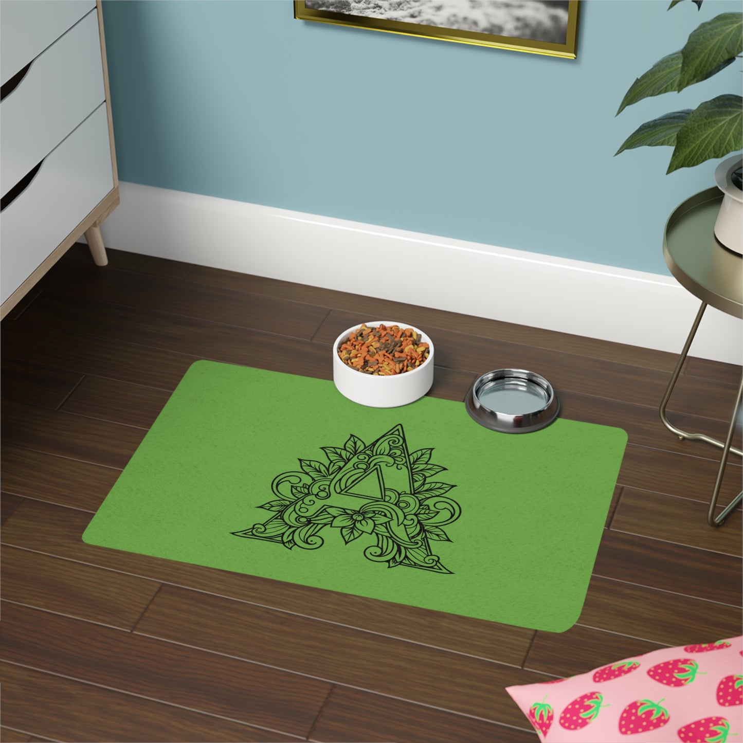 Monogram A Floral Pet Food Mat — 12x18 Decorative Feeding Placemat