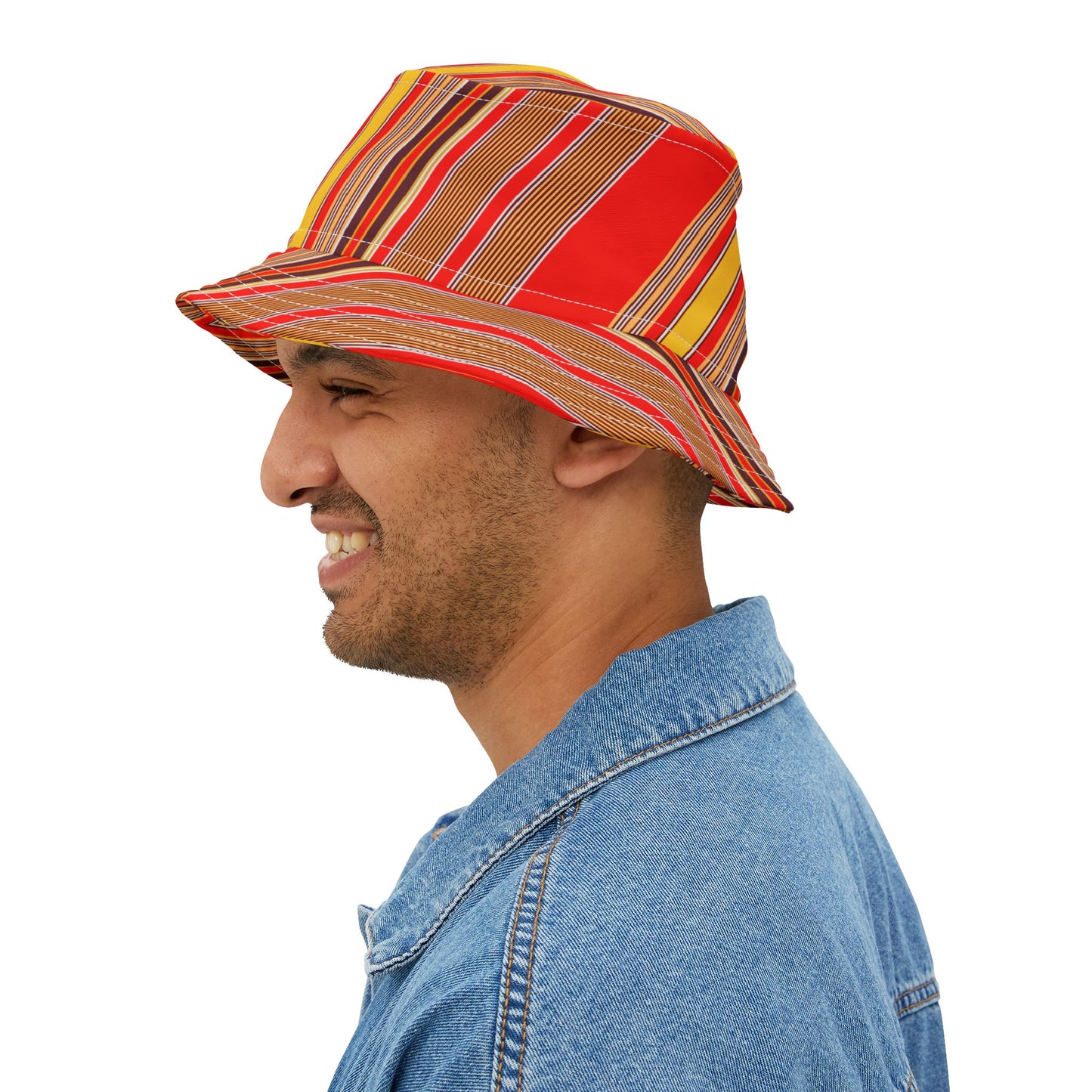 Red Stripe Pattern Bucket Hat — Vibrant Summer Sun Hat