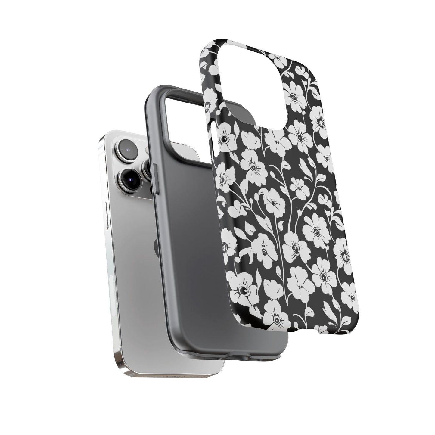 Floral Noir Tough Phone Case — Black & White Flower Protective Cover