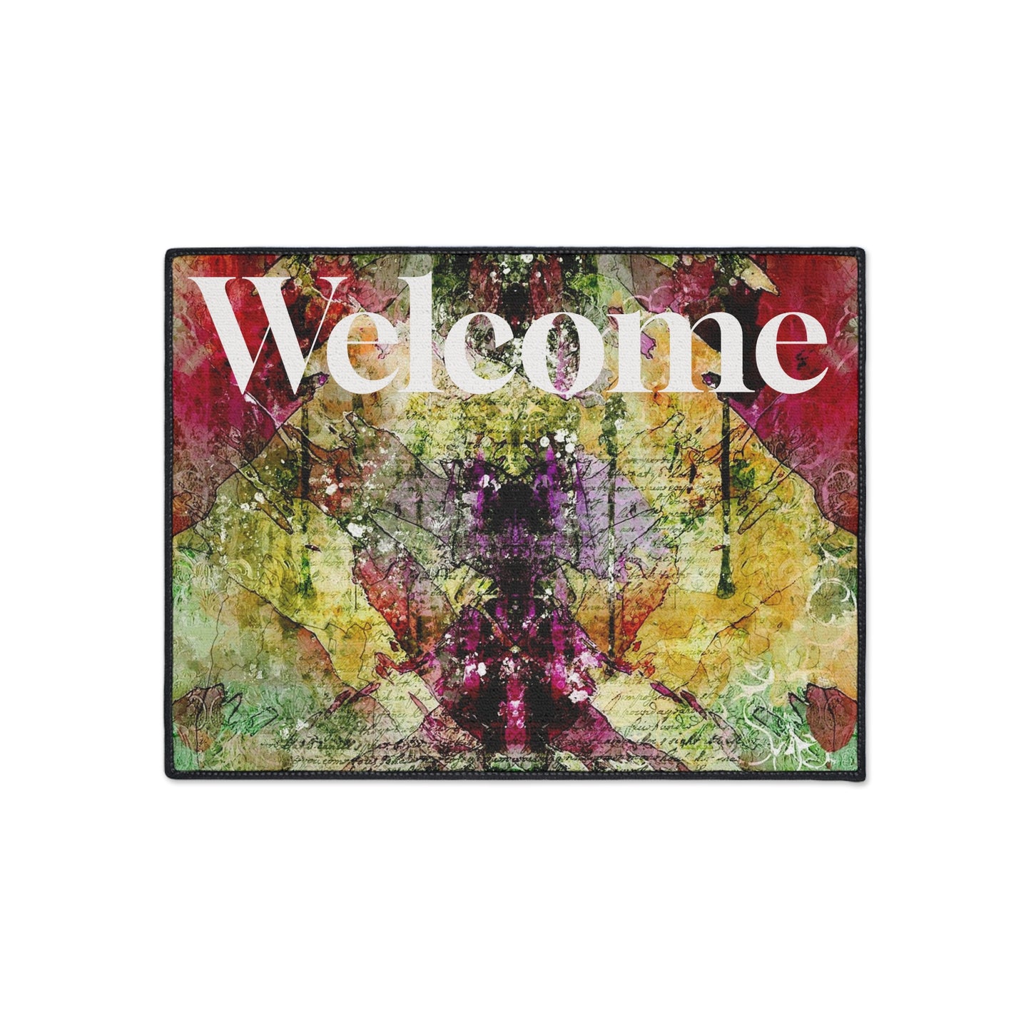 Welcome Floral Heavy Duty Floor Mat — Colorful Abstract Entry Rug
