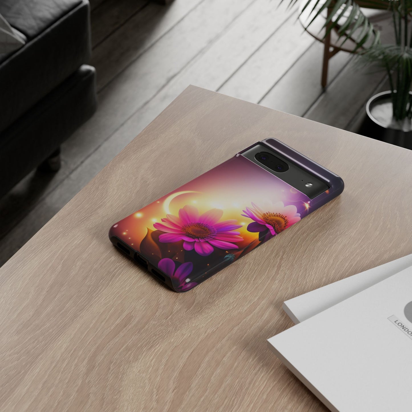 Floral Moonlight Phone Case – Purple Daisy Protective Cover