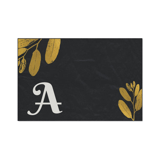 Monogram A Heavy Duty Floor Mat — Black & Gold Botanical Doormat