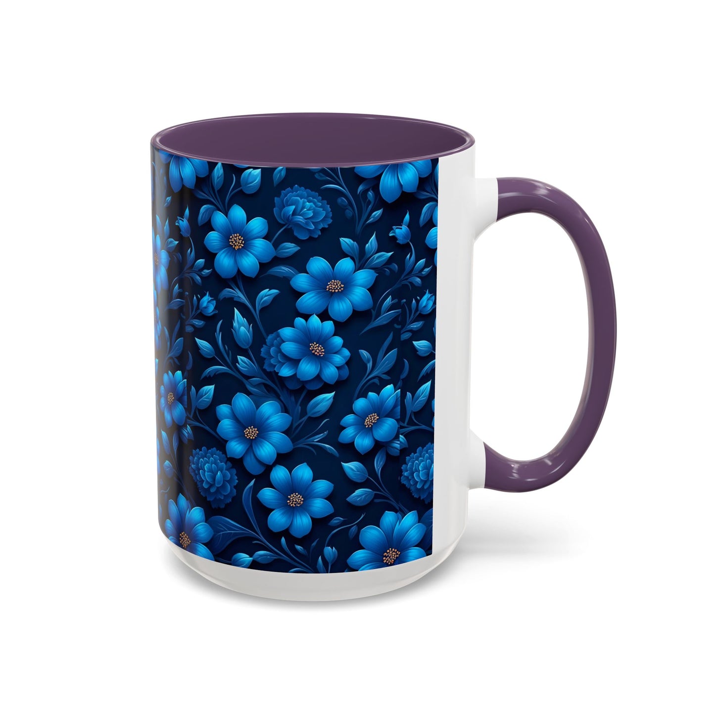 Floral Accent Coffee Mug, Blue Flower Mug, Ceramic Coffee Cup, Gift for Her, Nature-Themed Drinkware, Floral Home Decor, Unique Mug
